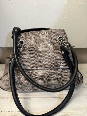 Judith Ripka Taupe Snake-Print Shoulder Bag with Black Handles